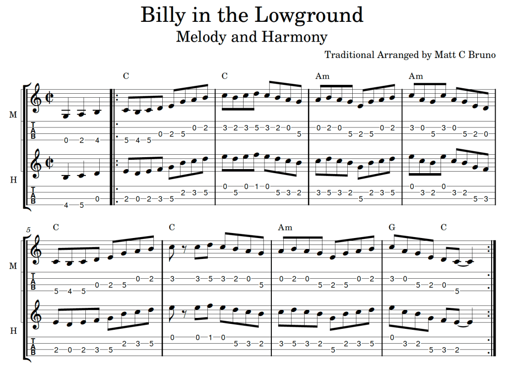 Matt C Bruno - Billy in the Lowground - Melody and Harmony